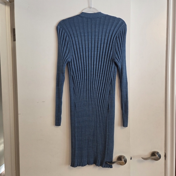 PERUVIAN CONNECTION Blue Ribbed Open Front Cardigan Medium - Picture 5 of 8